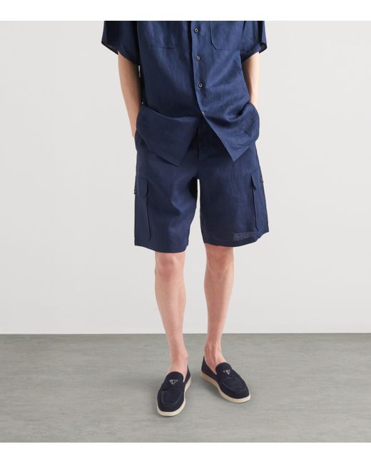 Prada Blue Suede Triangle Loafers for men