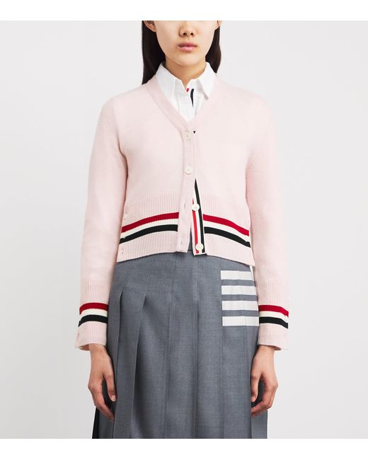 Thom Browne Pink Cashmere V-Neck Cardigan