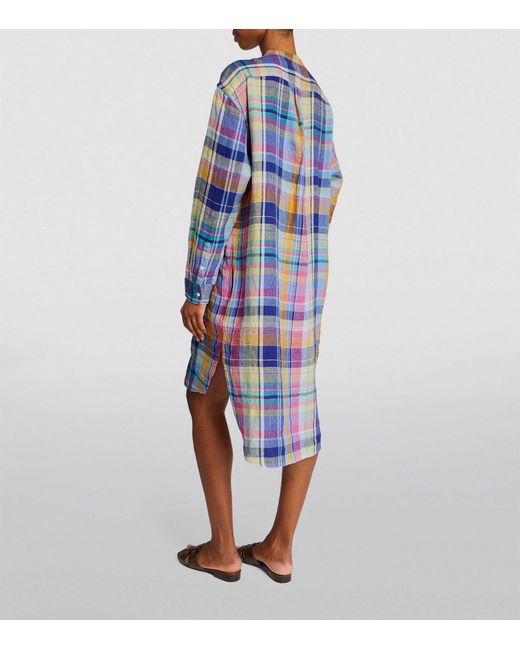 Polo Ralph Lauren Linen Check Shirt Dress in Blue | Lyst