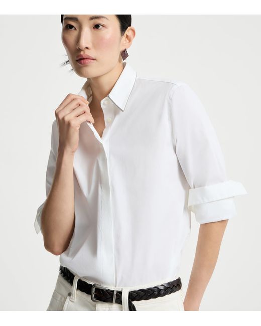 Brunello Cucinelli White Cotton Poplin Monili Shirt