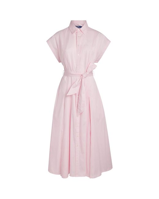 Polo Ralph Lauren Pink Cotton Stripe Midi Shirt Dress