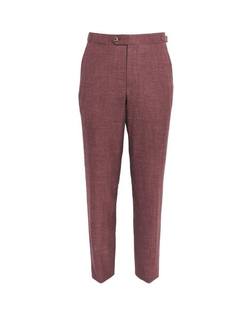 Isaia Purple Wool-Cashmere-Silk-Linen Sanita Trousers for men