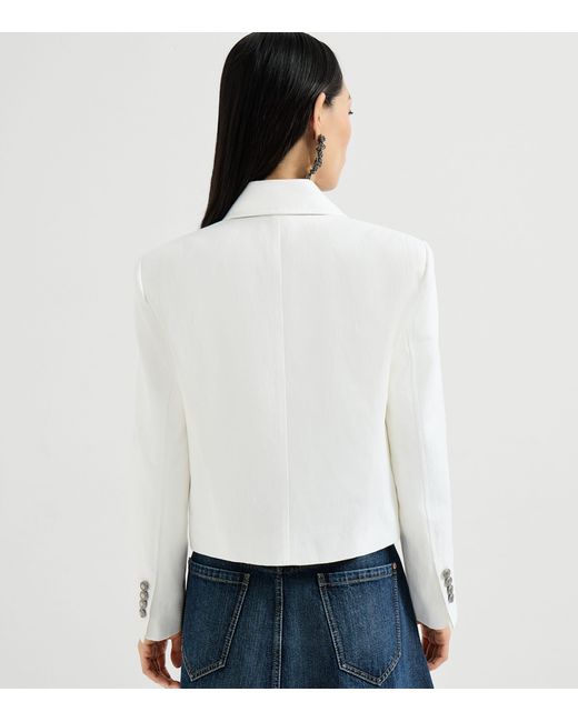 Brunello Cucinelli White Cotton-Paper Yarn Cropped Blazer