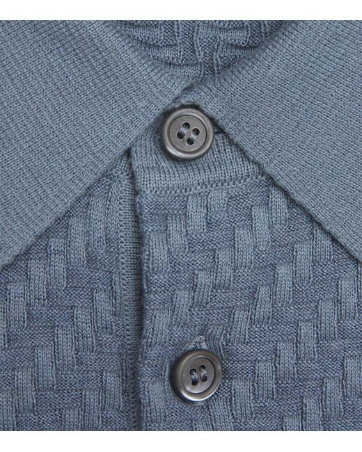 Brioni Blue Cotton-Silk-Cashmere Woven Polo Shirt for men