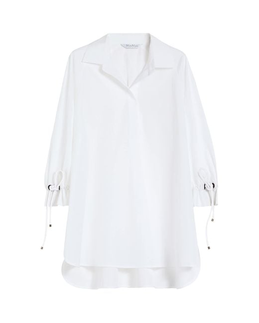 Max Mara White Cotton Poplin Drawstring Blouse