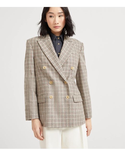 Brunello Cucinelli Natural Virgin Wool Flannel Check Blazer