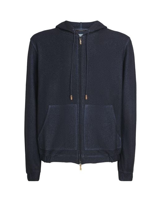 Colombo Blue Cashmere-Silk Zip-Up Hoodie for men