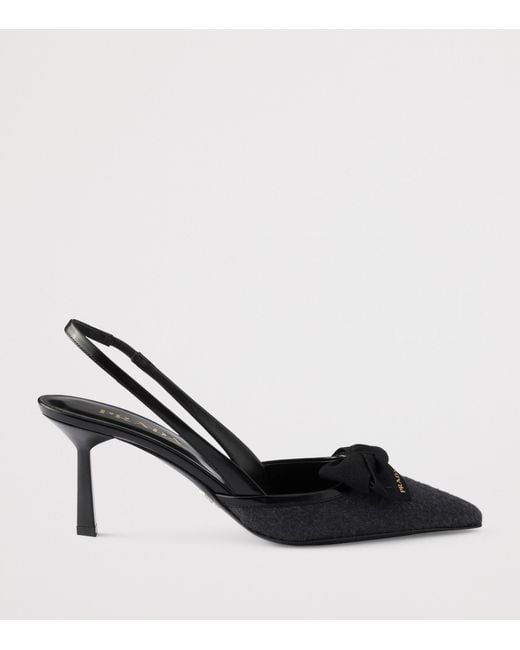 Prada Black Cashmere Bow-Detail Slingback Pumps 75
