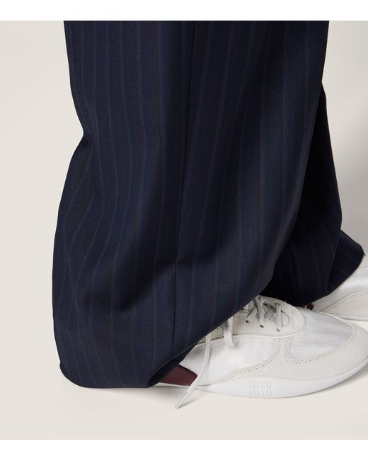 Miu Miu Blue Fleece Wool Pinstripe Trousers