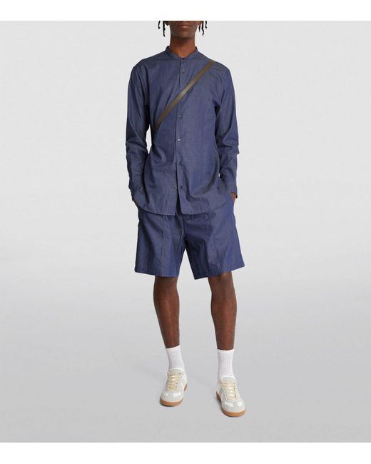 Emporio Armani Blue Cotton Chambray Shorts for men