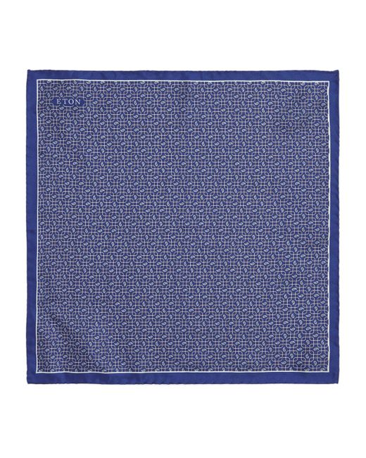 Eton of Sweden Blue Silk Interlocking Print Pocket Square for men