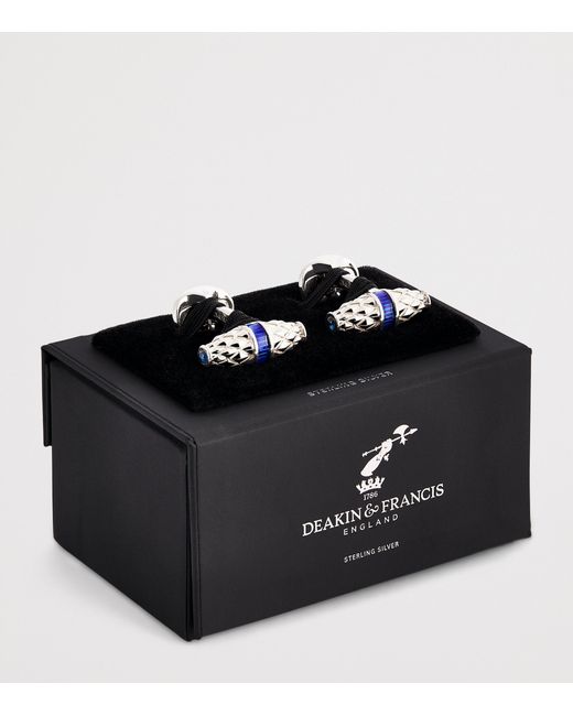 Deakin & Francis White Sterling Sapphire-Trim Cufflinks for men