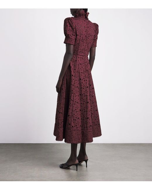 Rebecca Vallance Purple Cotton Broderie Anglaise Kitsu Midi Dress