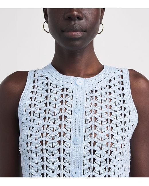 Sandro Blue Openwork Crochet Sleeveless Cardigan