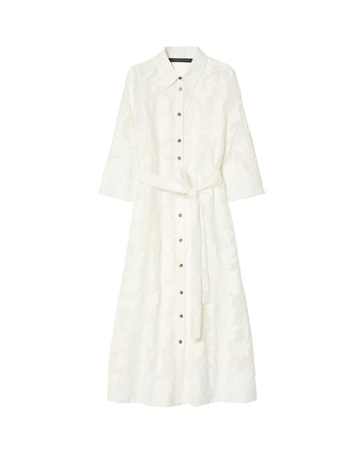 Marina Rinaldi White Floral Jacquard Midi Shirt Dress
