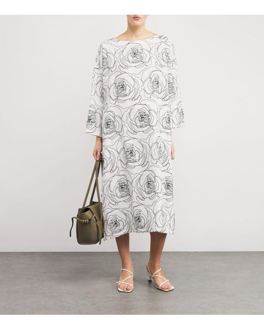 Eskandar White Linen-Cotton Embroidered Midi Dress