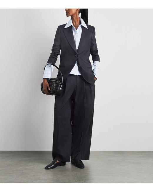 Sandro Blue Wool-Blend Stripe Slim Blazer