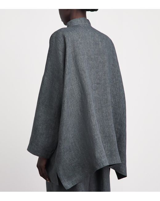 Eskandar Gray Linen Wide Longline Jacket