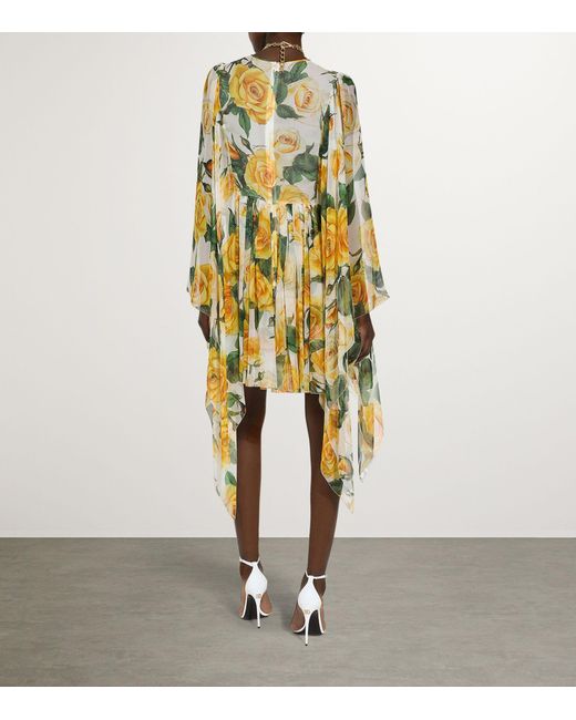 Dolce & Gabbana Yellow Silk Floral Mini Dress