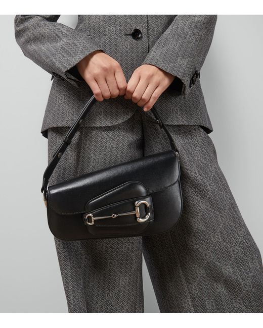Gucci Black Small Leather Asymmetric Horsebit 1955 Shoulder Bag