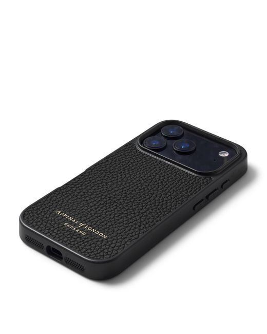 Aspinal Black Grained Leather Iphone 17 Pro Case