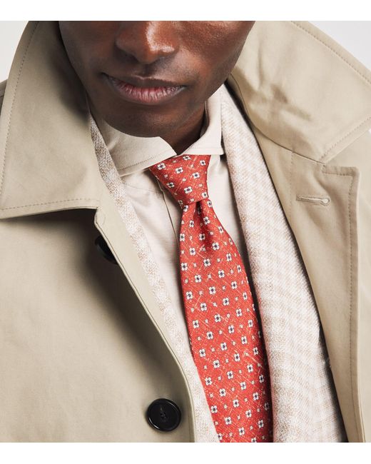 Isaia Red Silk Floral Tie for men