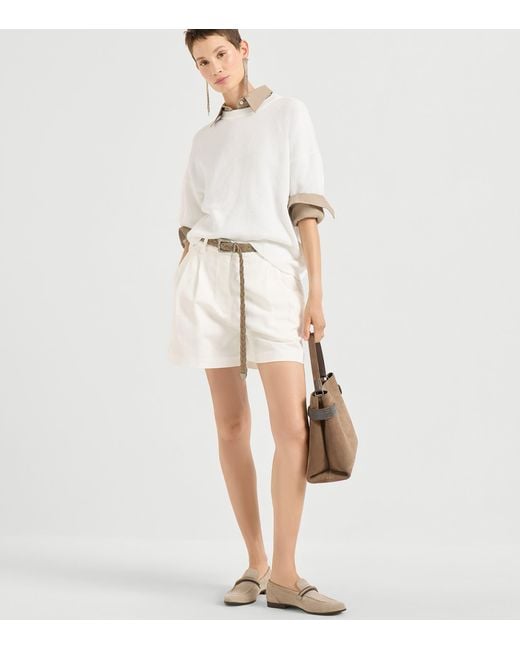 Brunello Cucinelli White Cotton Cropped-Sleeve Sweater