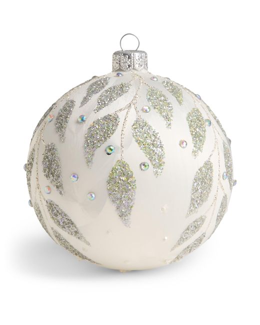 Harrods White Glitter Leaf Bauble