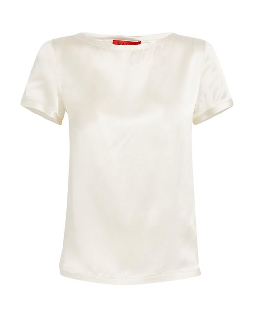 MAX&Co. White Silk Short-sleeve Blouse