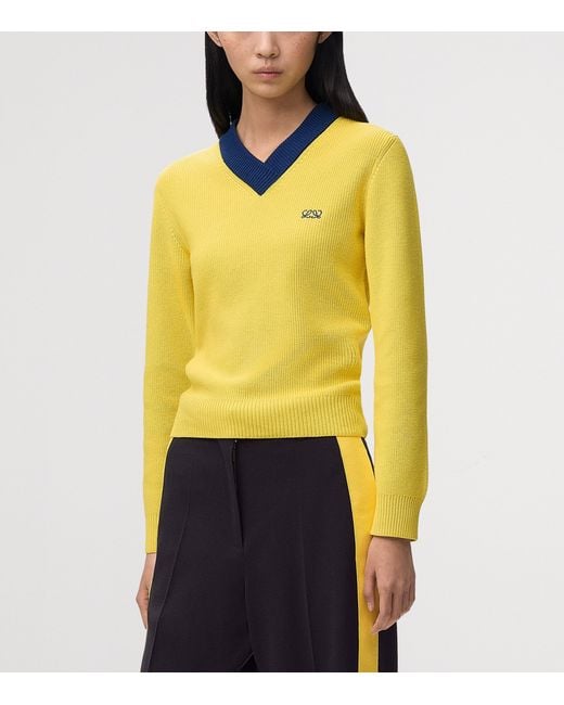 Loewe Yellow Cotton-Wool V-Neck Sweater