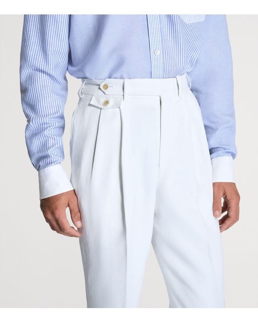 Dunhill White Linen Double-Pleated Formal Trousers for men