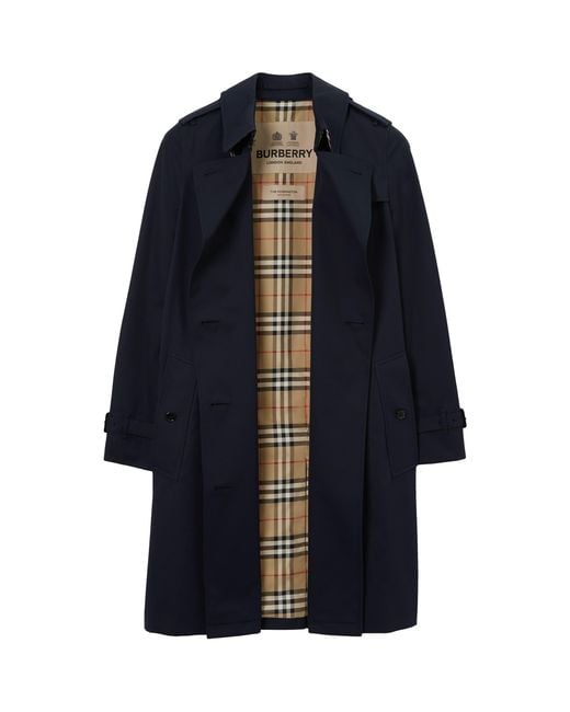 Burberry Blue Gabardine Kensington Heritage Trench Coat