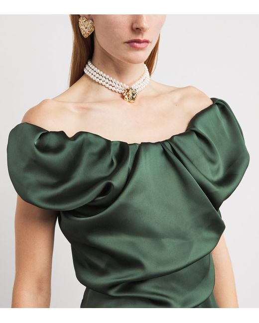 Vivienne Westwood Green Puff-Sleeve Ginnie Amber Midi Dress