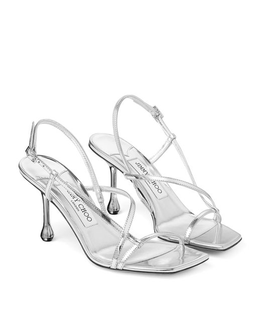 Jimmy Choo White Etana 80 Metallic Leather Heeled Sandals