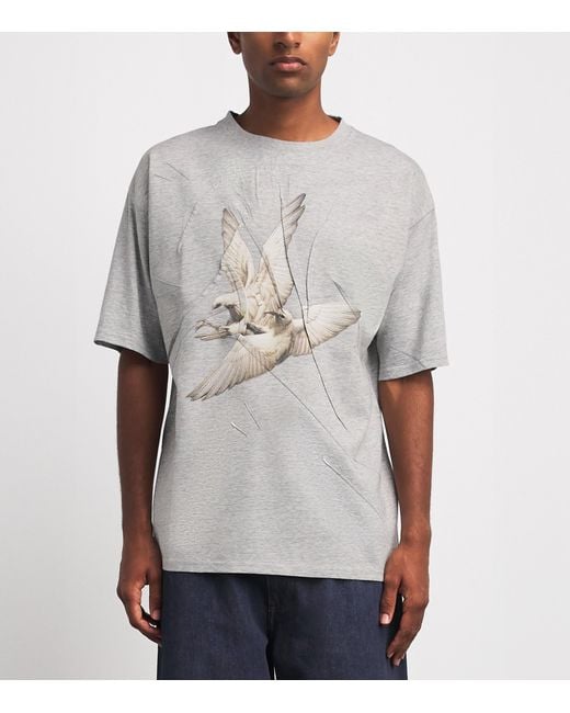 Maison Margiela Gray Cotton Creased Bird T-Shirt for men