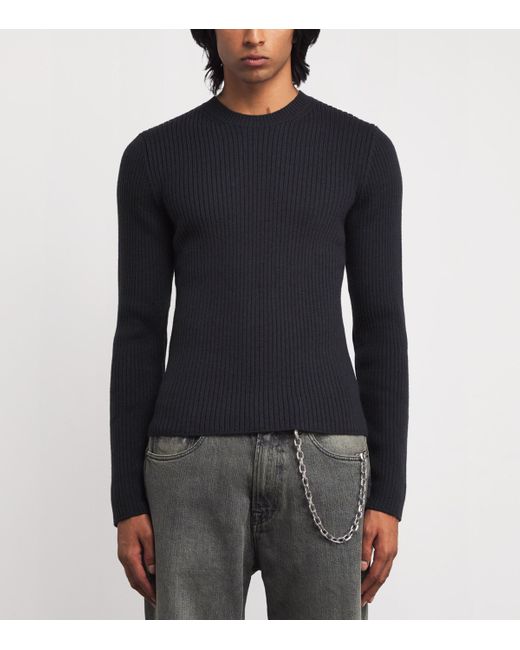 Our Legacy Blue Merino Wool Compact Roundneck Sweater for men