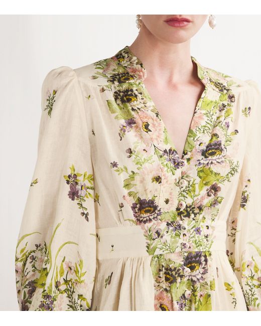Zimmermann Natural Linen Floral Halliday Dress