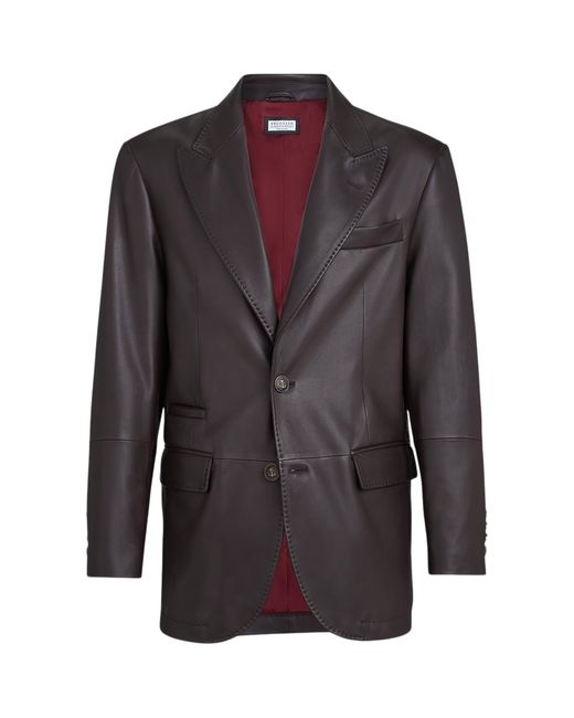 Brunello Cucinelli Blue Leather Single-Breasted Blazer for men