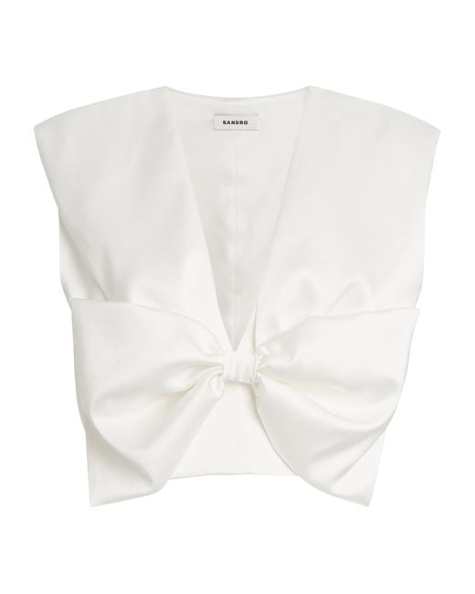 Sandro White Bow-Embellished Passy Top