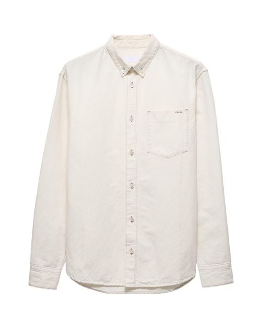 Prada White Chambray Button-Down Shirt for men