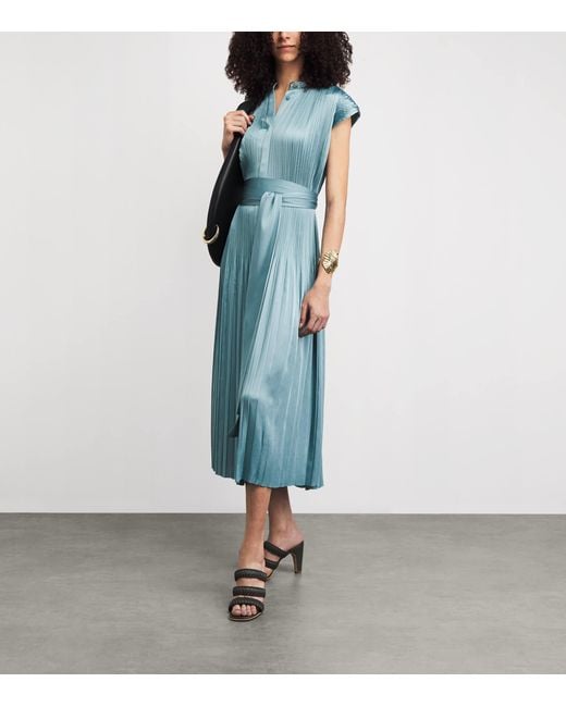 Joseph Blue Satin Pleated Phare Maxi Dress