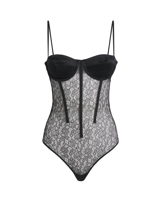 Kiki de Montparnasse Gray Lace Petite Fleur Bodysuit