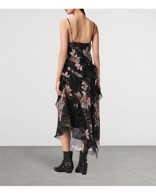 AllSaints Black Floral Ruth Midi Dress