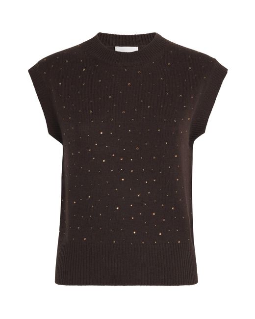 Allude Black Wool-Cashmere Embellished Sleeveless Sweater