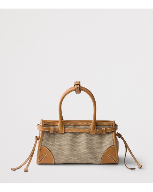 Prada Metallic Small Linen-Leather Bonnie Top-Handle Bag