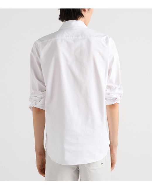 Prada White Cotton Embroidered Crest Shirt for men