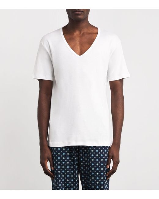 Sunspel White Sea Island Cotton V-Neck T-Shirt for men