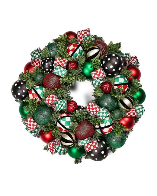 Mackenzie-Childs Green Check It Out Illuminated Wreath