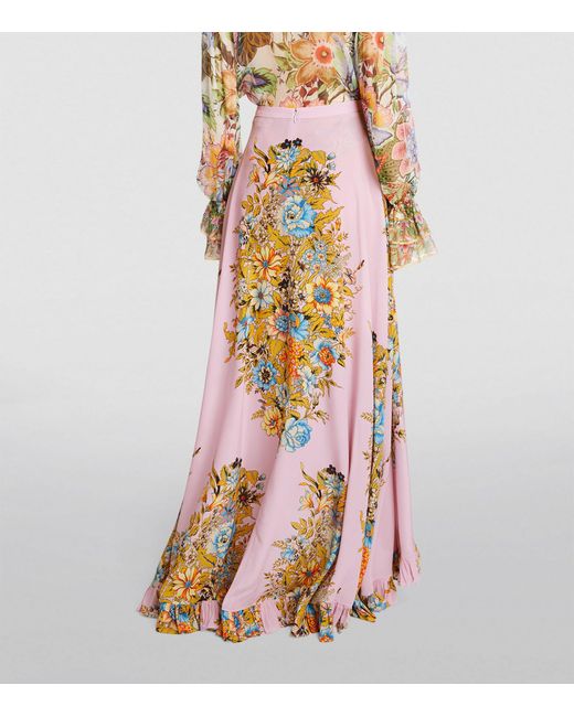 Etro Pink Silk Floral Print Midi Skirt