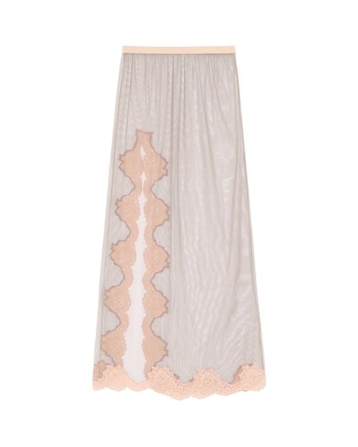 Valentino Pink Sheer Lace-Trim Maxi Skirt